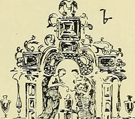 An illustration from L'arte nell'industria : lavori di legno e pastiglia, lavori di metallo, lavori di pietra, marmo, alabastro, ceramica, musaico, vetro, lavori di osso e avorio, lavori tessili, carte da parati e cuoi decorati, ricami, pizzi, cartelloni, stampe, ecc., 1907, leaf 132