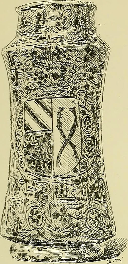An illustration from L'arte nell'industria : lavori di legno e pastiglia, lavori di metallo, lavori di pietra, marmo, alabastro, ceramica, musaico, vetro, lavori di osso e avorio, lavori tessili, carte da parati e cuoi decorati, ricami, pizzi, cartelloni, stampe, ecc., 1907, leaf 148