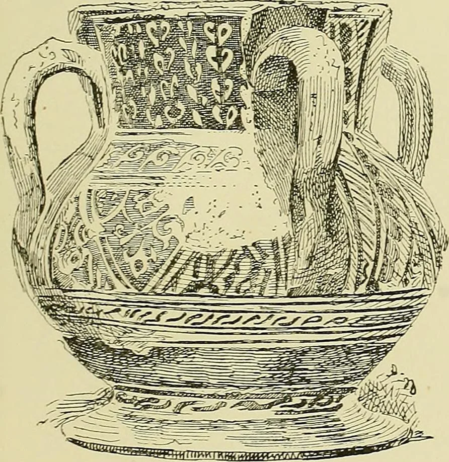 An illustration from L'arte nell'industria : lavori di legno e pastiglia, lavori di metallo, lavori di pietra, marmo, alabastro, ceramica, musaico, vetro, lavori di osso e avorio, lavori tessili, carte da parati e cuoi decorati, ricami, pizzi, cartelloni, stampe, ecc., 1907, leaf 148