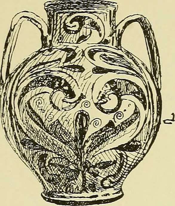 An illustration from L'arte nell'industria : lavori di legno e pastiglia, lavori di metallo, lavori di pietra, marmo, alabastro, ceramica, musaico, vetro, lavori di osso e avorio, lavori tessili, carte da parati e cuoi decorati, ricami, pizzi, cartelloni, stampe, ecc., 1907, leaf 148