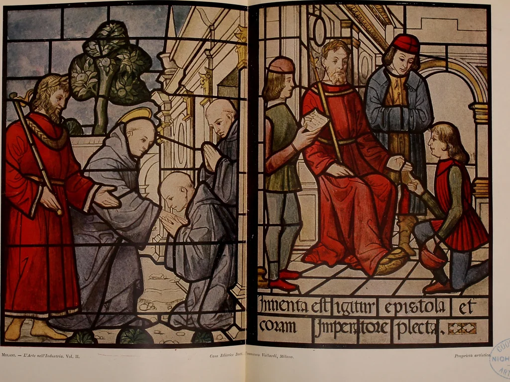 An illustration from L'arte nell'industria : lavori di legno e pastiglia, lavori di metallo, lavori di pietra, marmo, alabastro, ceramica, musaico, vetro, lavori di osso e avorio, lavori tessili, carte da parati e cuoi decorati, ricami, pizzi, cartelloni, stampe, ecc., 1907, leaf 156
