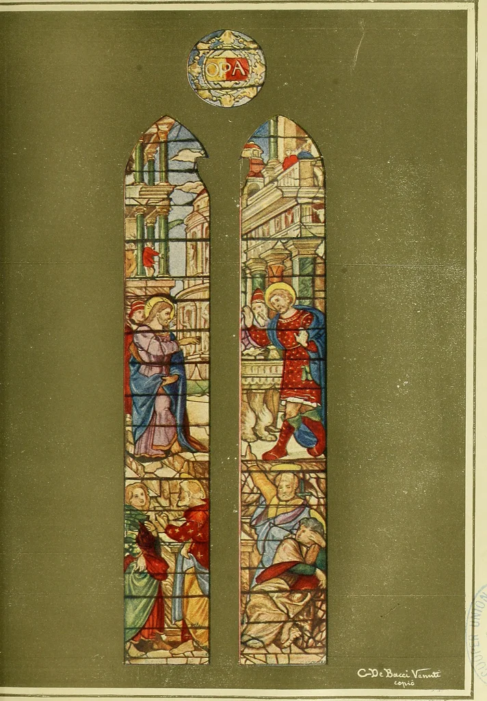 An illustration from L'arte nell'industria : lavori di legno e pastiglia, lavori di metallo, lavori di pietra, marmo, alabastro, ceramica, musaico, vetro, lavori di osso e avorio, lavori tessili, carte da parati e cuoi decorati, ricami, pizzi, cartelloni, stampe, ecc., 1907, leaf 162