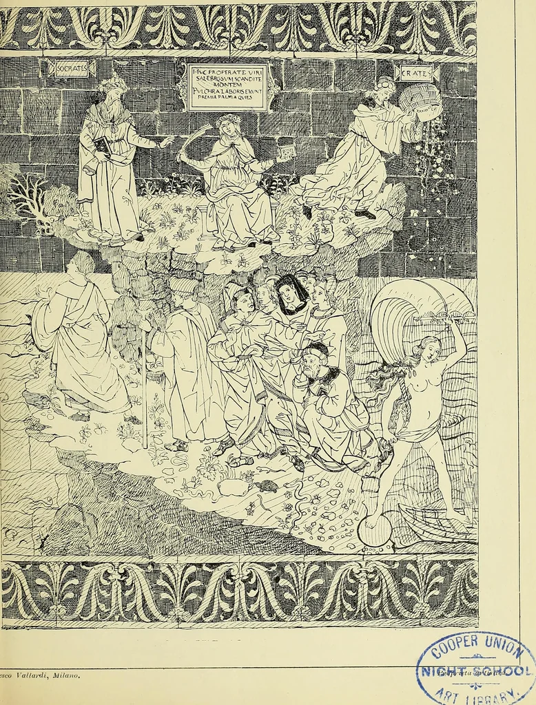An illustration from L'arte nell'industria : lavori di legno e pastiglia, lavori di metallo, lavori di pietra, marmo, alabastro, ceramica, musaico, vetro, lavori di osso e avorio, lavori tessili, carte da parati e cuoi decorati, ricami, pizzi, cartelloni, stampe, ecc., 1907, leaf 168