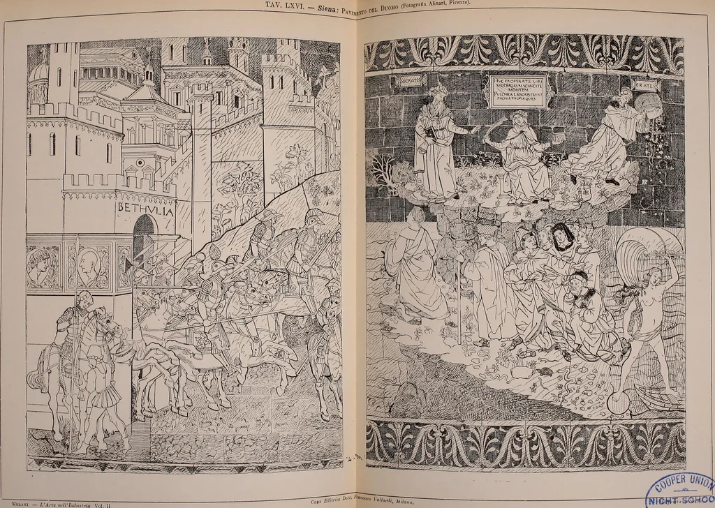 An illustration from L'arte nell'industria : lavori di legno e pastiglia, lavori di metallo, lavori di pietra, marmo, alabastro, ceramica, musaico, vetro, lavori di osso e avorio, lavori tessili, carte da parati e cuoi decorati, ricami, pizzi, cartelloni, stampe, ecc., 1907, leaf 170