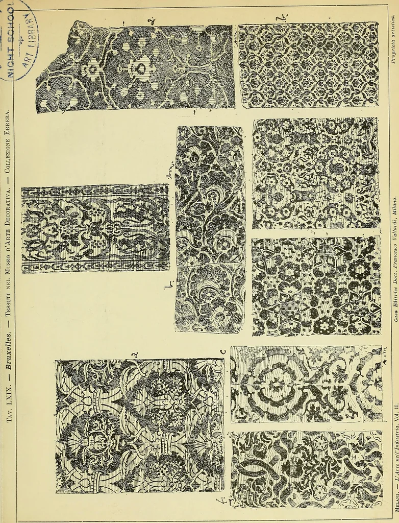 An illustration from L'arte nell'industria : lavori di legno e pastiglia, lavori di metallo, lavori di pietra, marmo, alabastro, ceramica, musaico, vetro, lavori di osso e avorio, lavori tessili, carte da parati e cuoi decorati, ricami, pizzi, cartelloni, stampe, ecc., 1907, leaf 174