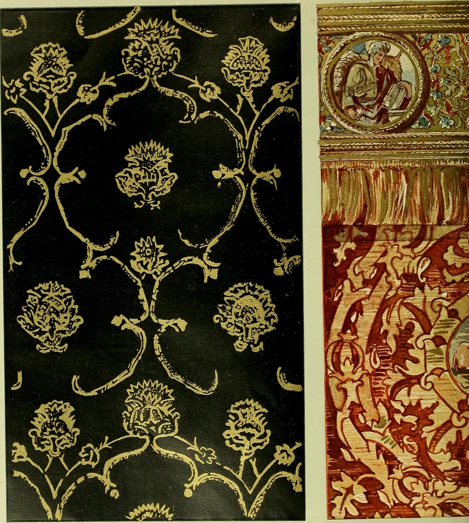 An illustration from L'arte nell'industria : lavori di legno e pastiglia, lavori di metallo, lavori di pietra, marmo, alabastro, ceramica, musaico, vetro, lavori di osso e avorio, lavori tessili, carte da parati e cuoi decorati, ricami, pizzi, cartelloni, stampe, ecc., 1907, leaf 179