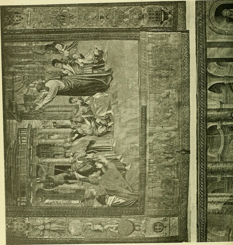 An illustration from L'arte nell'industria : lavori di legno e pastiglia, lavori di metallo, lavori di pietra, marmo, alabastro, ceramica, musaico, vetro, lavori di osso e avorio, lavori tessili, carte da parati e cuoi decorati, ricami, pizzi, cartelloni, stampe, ecc., 1907, leaf 185