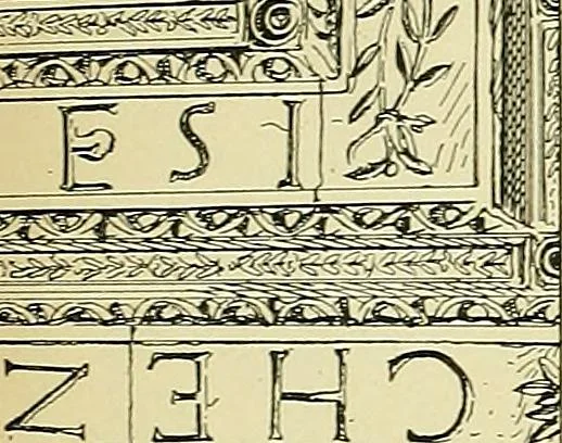 An illustration from L'arte nell'industria : lavori di legno e pastiglia, lavori di metallo, lavori di pietra, marmo, alabastro, ceramica, musaico, vetro, lavori di osso e avorio, lavori tessili, carte da parati e cuoi decorati, ricami, pizzi, cartelloni, stampe, ecc., 1907, leaf 20