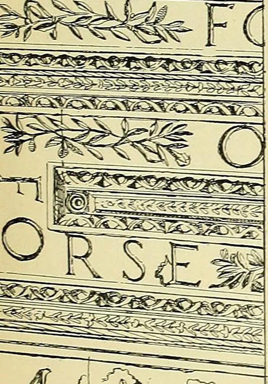 An illustration from L'arte nell'industria : lavori di legno e pastiglia, lavori di metallo, lavori di pietra, marmo, alabastro, ceramica, musaico, vetro, lavori di osso e avorio, lavori tessili, carte da parati e cuoi decorati, ricami, pizzi, cartelloni, stampe, ecc., 1907, leaf 20