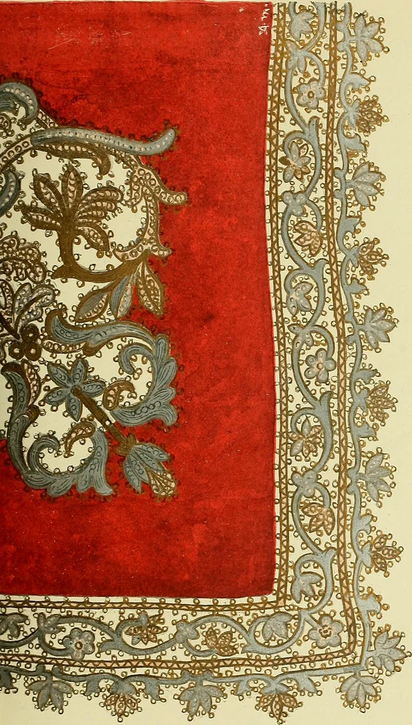 An illustration from L'arte nell'industria : lavori di legno e pastiglia, lavori di metallo, lavori di pietra, marmo, alabastro, ceramica, musaico, vetro, lavori di osso e avorio, lavori tessili, carte da parati e cuoi decorati, ricami, pizzi, cartelloni, stampe, ecc., 1907, leaf 204