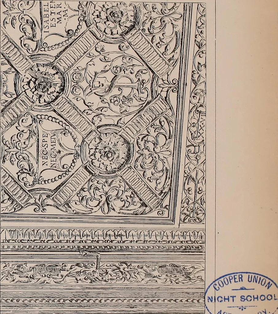 An illustration from L'arte nell'industria : lavori di legno e pastiglia, lavori di metallo, lavori di pietra, marmo, alabastro, ceramica, musaico, vetro, lavori di osso e avorio, lavori tessili, carte da parati e cuoi decorati, ricami, pizzi, cartelloni, stampe, ecc., 1907, leaf 21