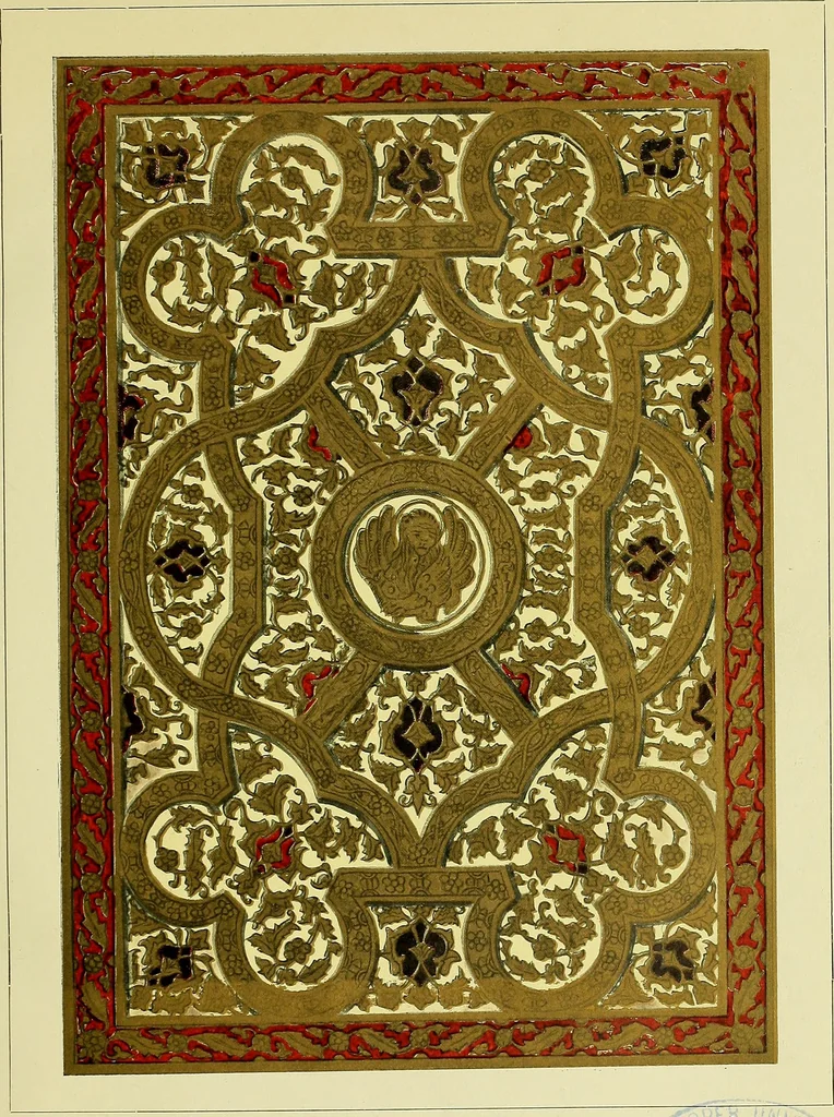 An illustration from L'arte nell'industria : lavori di legno e pastiglia, lavori di metallo, lavori di pietra, marmo, alabastro, ceramica, musaico, vetro, lavori di osso e avorio, lavori tessili, carte da parati e cuoi decorati, ricami, pizzi, cartelloni, stampe, ecc., 1907, leaf 216
