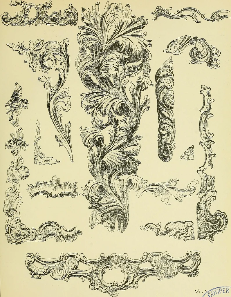 An illustration from L'arte nell'industria : lavori di legno e pastiglia, lavori di metallo, lavori di pietra, marmo, alabastro, ceramica, musaico, vetro, lavori di osso e avorio, lavori tessili, carte da parati e cuoi decorati, ricami, pizzi, cartelloni, stampe, ecc., 1907, leaf 226
