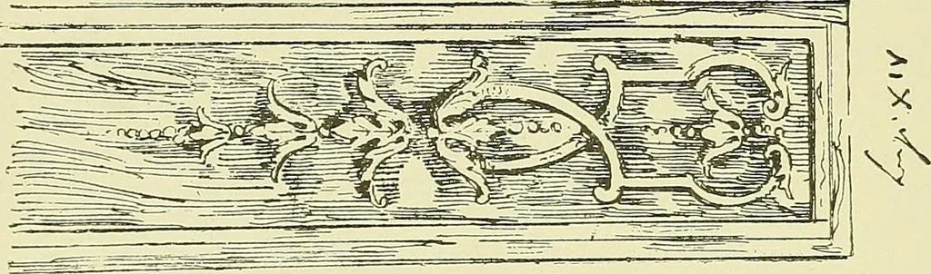 An illustration from L'arte nell'industria : lavori di legno e pastiglia, lavori di metallo, lavori di pietra, marmo, alabastro, ceramica, musaico, vetro, lavori di osso e avorio, lavori tessili, carte da parati e cuoi decorati, ricami, pizzi, cartelloni, stampe, ecc., 1907, leaf 229