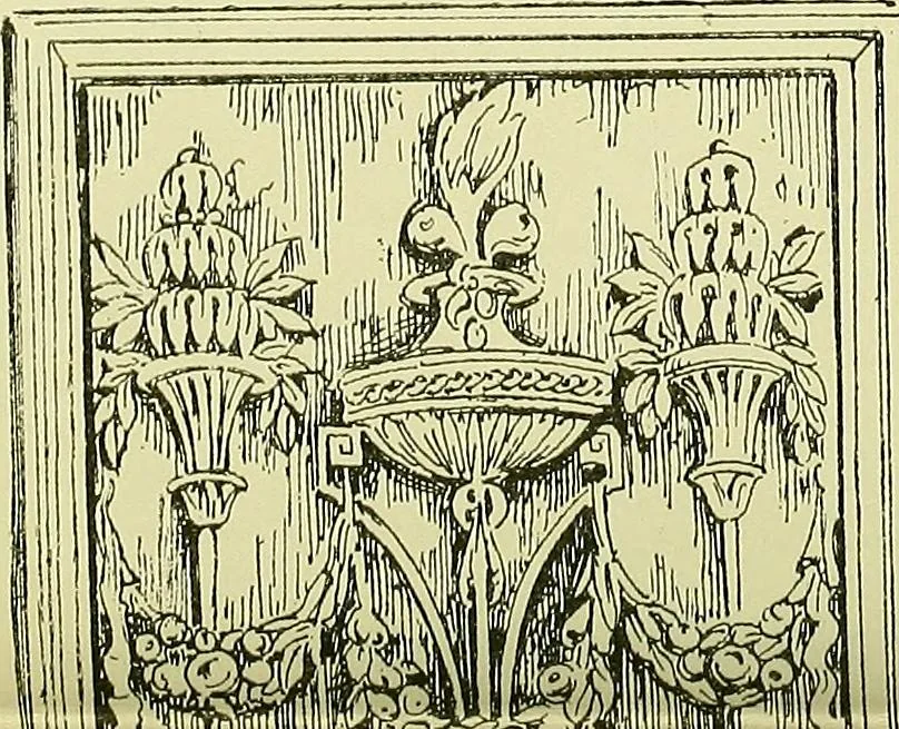 An illustration from L'arte nell'industria : lavori di legno e pastiglia, lavori di metallo, lavori di pietra, marmo, alabastro, ceramica, musaico, vetro, lavori di osso e avorio, lavori tessili, carte da parati e cuoi decorati, ricami, pizzi, cartelloni, stampe, ecc., 1907, leaf 229