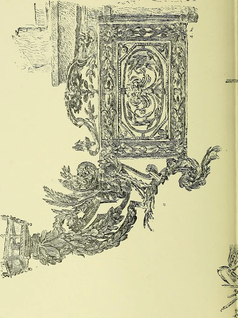 An illustration from L'arte nell'industria : lavori di legno e pastiglia, lavori di metallo, lavori di pietra, marmo, alabastro, ceramica, musaico, vetro, lavori di osso e avorio, lavori tessili, carte da parati e cuoi decorati, ricami, pizzi, cartelloni, stampe, ecc., 1907, leaf 279