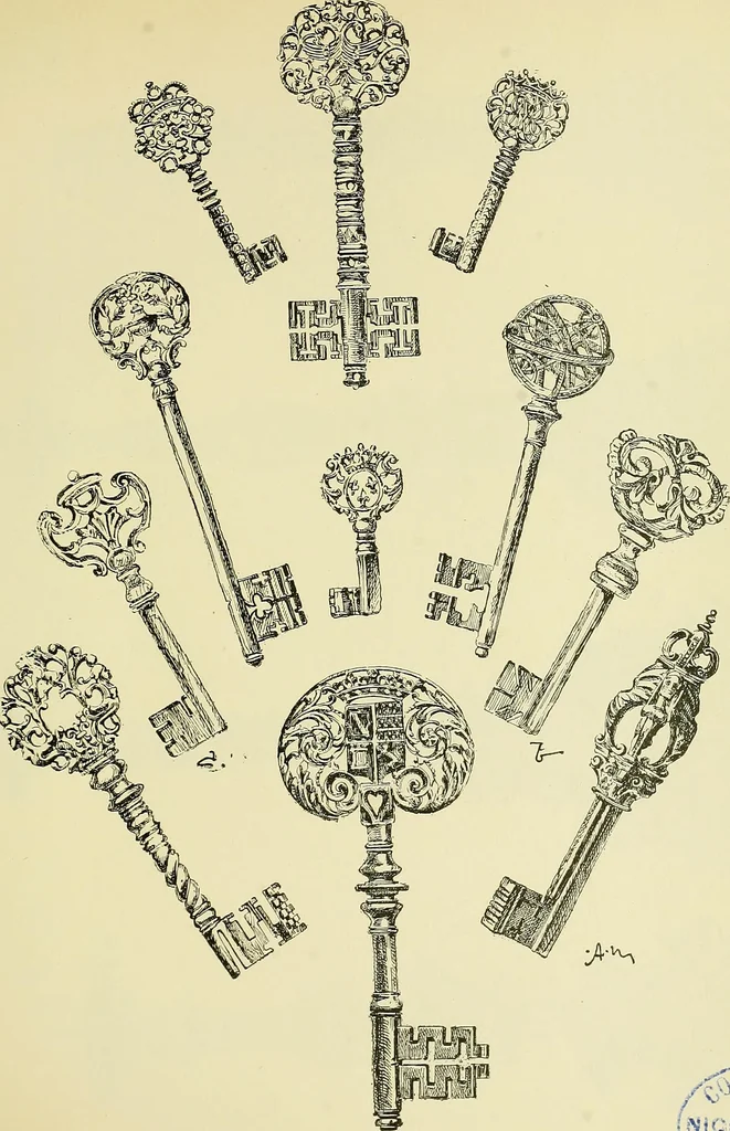 An illustration from L'arte nell'industria : lavori di legno e pastiglia, lavori di metallo, lavori di pietra, marmo, alabastro, ceramica, musaico, vetro, lavori di osso e avorio, lavori tessili, carte da parati e cuoi decorati, ricami, pizzi, cartelloni, stampe, ecc., 1907, leaf 284