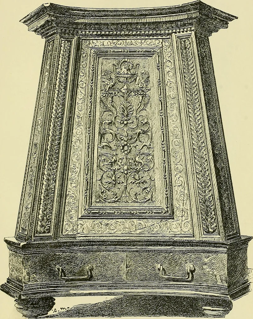 An illustration from L'arte nell'industria : lavori di legno e pastiglia, lavori di metallo, lavori di pietra, marmo, alabastro, ceramica, musaico, vetro, lavori di osso e avorio, lavori tessili, carte da parati e cuoi decorati, ricami, pizzi, cartelloni, stampe, ecc., 1907, leaf 30