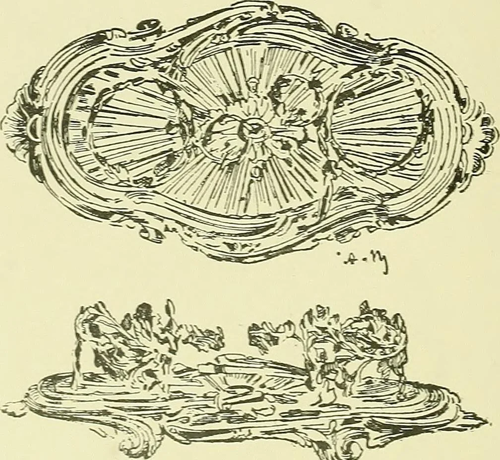 An illustration from L'arte nell'industria : lavori di legno e pastiglia, lavori di metallo, lavori di pietra, marmo, alabastro, ceramica, musaico, vetro, lavori di osso e avorio, lavori tessili, carte da parati e cuoi decorati, ricami, pizzi, cartelloni, stampe, ecc., 1907, leaf 303