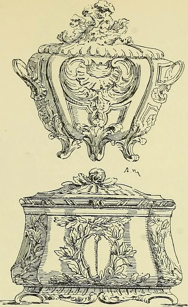 An illustration from L'arte nell'industria : lavori di legno e pastiglia, lavori di metallo, lavori di pietra, marmo, alabastro, ceramica, musaico, vetro, lavori di osso e avorio, lavori tessili, carte da parati e cuoi decorati, ricami, pizzi, cartelloni, stampe, ecc., 1907, leaf 304