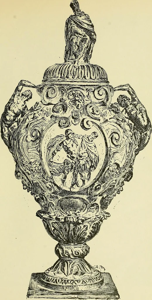 An illustration from L'arte nell'industria : lavori di legno e pastiglia, lavori di metallo, lavori di pietra, marmo, alabastro, ceramica, musaico, vetro, lavori di osso e avorio, lavori tessili, carte da parati e cuoi decorati, ricami, pizzi, cartelloni, stampe, ecc., 1907, leaf 308