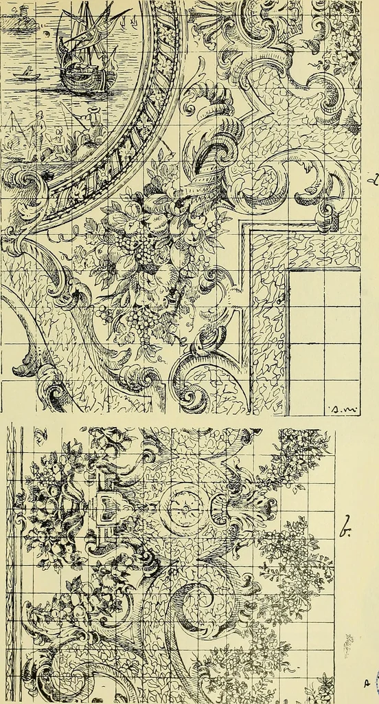 An illustration from L'arte nell'industria : lavori di legno e pastiglia, lavori di metallo, lavori di pietra, marmo, alabastro, ceramica, musaico, vetro, lavori di osso e avorio, lavori tessili, carte da parati e cuoi decorati, ricami, pizzi, cartelloni, stampe, ecc., 1907, leaf 312