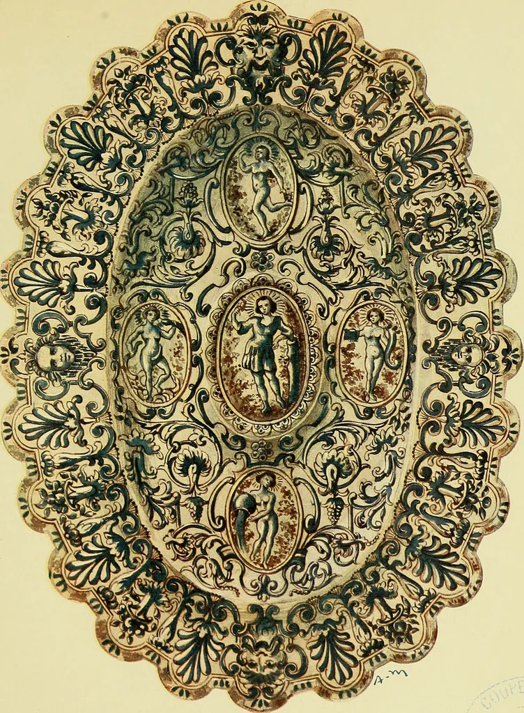 An illustration from L'arte nell'industria : lavori di legno e pastiglia, lavori di metallo, lavori di pietra, marmo, alabastro, ceramica, musaico, vetro, lavori di osso e avorio, lavori tessili, carte da parati e cuoi decorati, ricami, pizzi, cartelloni, stampe, ecc., 1907, leaf 316