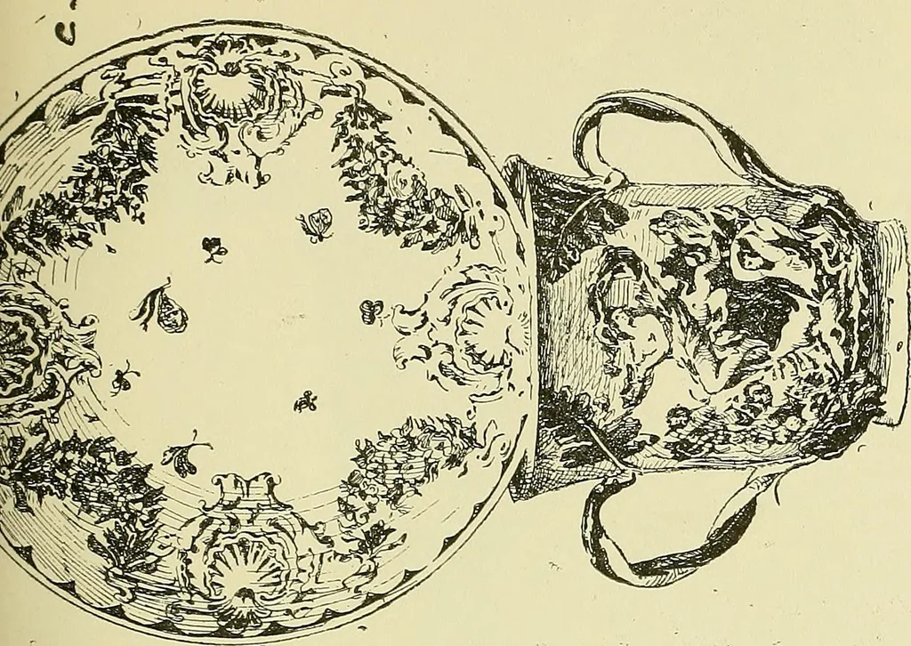An illustration from L'arte nell'industria : lavori di legno e pastiglia, lavori di metallo, lavori di pietra, marmo, alabastro, ceramica, musaico, vetro, lavori di osso e avorio, lavori tessili, carte da parati e cuoi decorati, ricami, pizzi, cartelloni, stampe, ecc., 1907, leaf 322