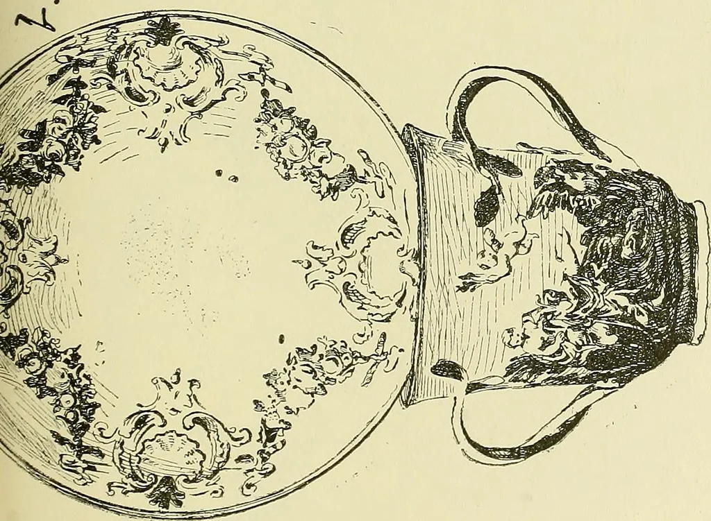An illustration from L'arte nell'industria : lavori di legno e pastiglia, lavori di metallo, lavori di pietra, marmo, alabastro, ceramica, musaico, vetro, lavori di osso e avorio, lavori tessili, carte da parati e cuoi decorati, ricami, pizzi, cartelloni, stampe, ecc., 1907, leaf 322