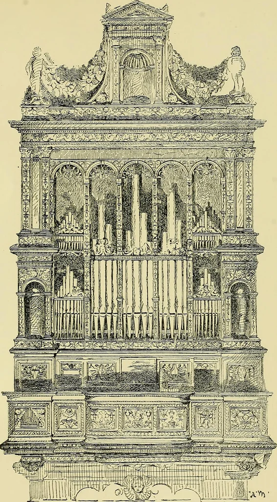 An illustration from L'arte nell'industria : lavori di legno e pastiglia, lavori di metallo, lavori di pietra, marmo, alabastro, ceramica, musaico, vetro, lavori di osso e avorio, lavori tessili, carte da parati e cuoi decorati, ricami, pizzi, cartelloni, stampe, ecc., 1907, leaf 34