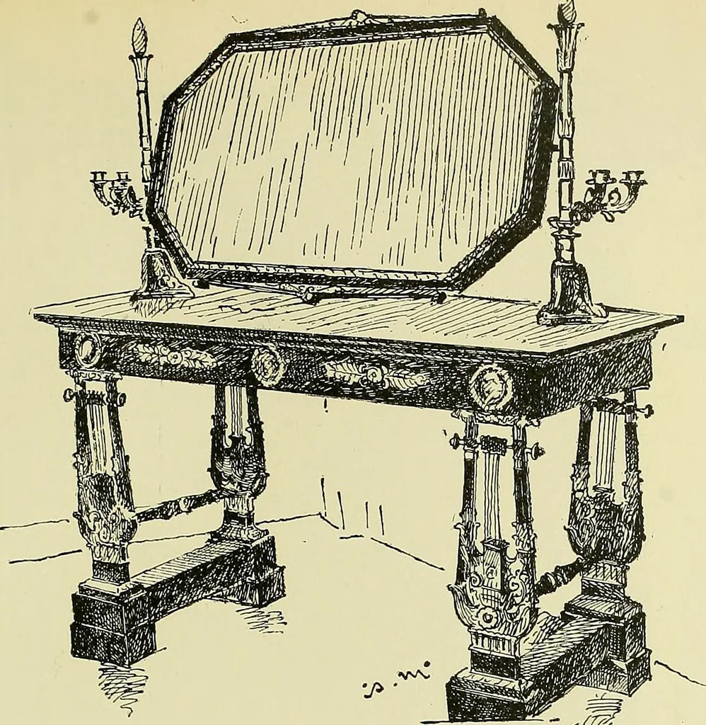 An illustration from L'arte nell'industria : lavori di legno e pastiglia, lavori di metallo, lavori di pietra, marmo, alabastro, ceramica, musaico, vetro, lavori di osso e avorio, lavori tessili, carte da parati e cuoi decorati, ricami, pizzi, cartelloni, stampe, ecc., 1907, leaf 346