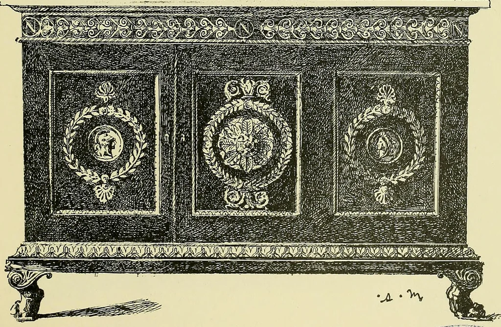 An illustration from L'arte nell'industria : lavori di legno e pastiglia, lavori di metallo, lavori di pietra, marmo, alabastro, ceramica, musaico, vetro, lavori di osso e avorio, lavori tessili, carte da parati e cuoi decorati, ricami, pizzi, cartelloni, stampe, ecc., 1907, leaf 346