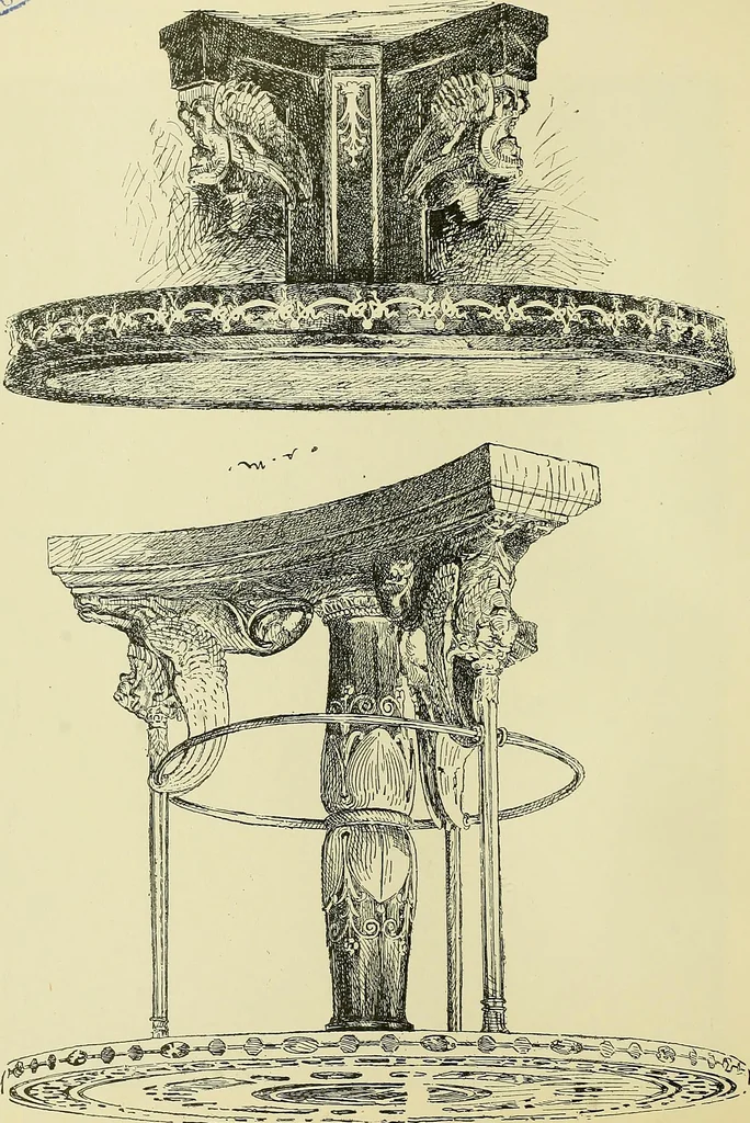 An illustration from L'arte nell'industria : lavori di legno e pastiglia, lavori di metallo, lavori di pietra, marmo, alabastro, ceramica, musaico, vetro, lavori di osso e avorio, lavori tessili, carte da parati e cuoi decorati, ricami, pizzi, cartelloni, stampe, ecc., 1907, leaf 350