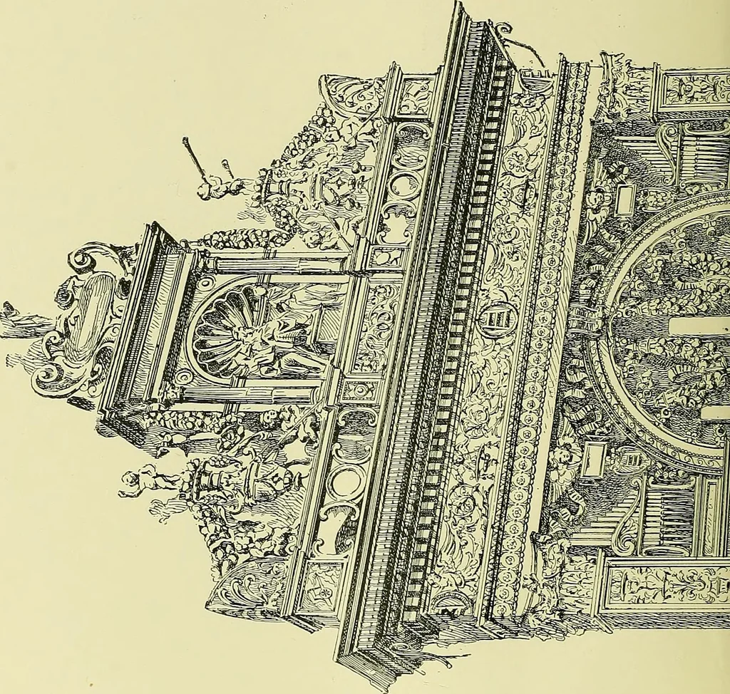 An illustration from L'arte nell'industria : lavori di legno e pastiglia, lavori di metallo, lavori di pietra, marmo, alabastro, ceramica, musaico, vetro, lavori di osso e avorio, lavori tessili, carte da parati e cuoi decorati, ricami, pizzi, cartelloni, stampe, ecc., 1907, leaf 37