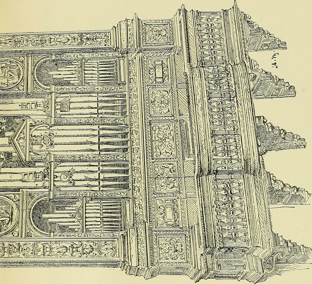 An illustration from L'arte nell'industria : lavori di legno e pastiglia, lavori di metallo, lavori di pietra, marmo, alabastro, ceramica, musaico, vetro, lavori di osso e avorio, lavori tessili, carte da parati e cuoi decorati, ricami, pizzi, cartelloni, stampe, ecc., 1907, leaf 38