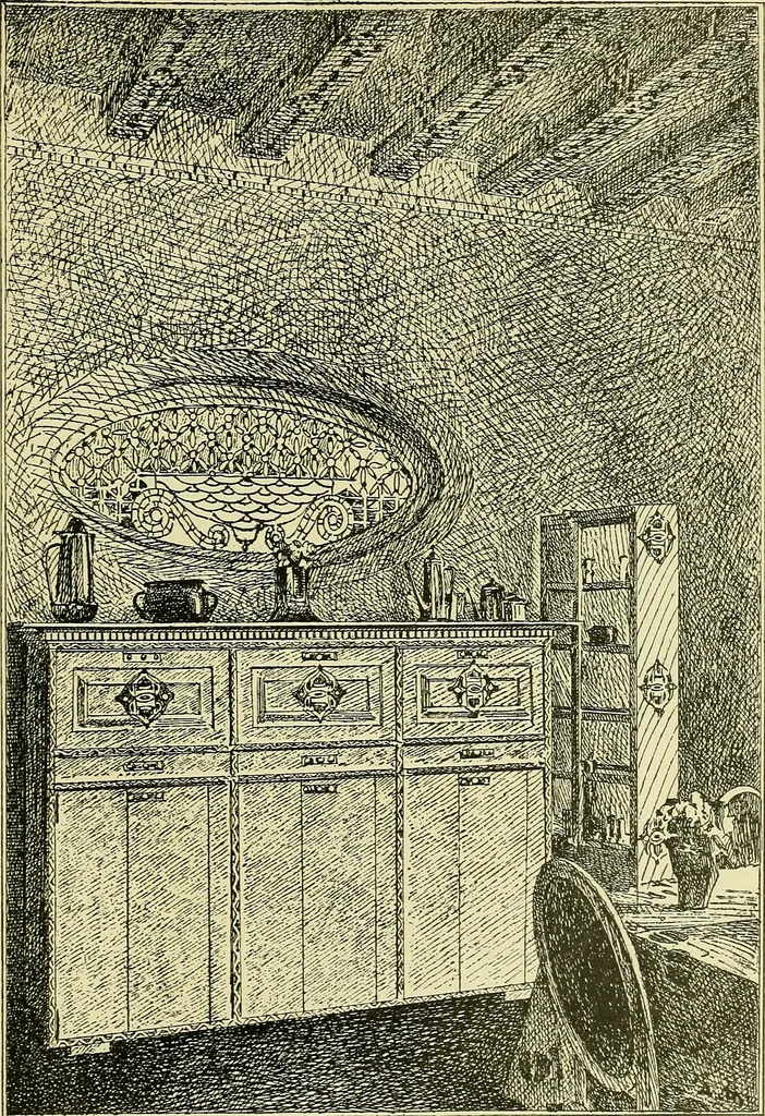 An illustration from L'arte nell'industria : lavori di legno e pastiglia, lavori di metallo, lavori di pietra, marmo, alabastro, ceramica, musaico, vetro, lavori di osso e avorio, lavori tessili, carte da parati e cuoi decorati, ricami, pizzi, cartelloni, stampe, ecc., 1907, leaf 382