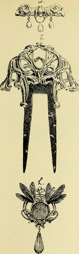 An illustration from L'arte nell'industria : lavori di legno e pastiglia, lavori di metallo, lavori di pietra, marmo, alabastro, ceramica, musaico, vetro, lavori di osso e avorio, lavori tessili, carte da parati e cuoi decorati, ricami, pizzi, cartelloni, stampe, ecc., 1907, leaf 388
