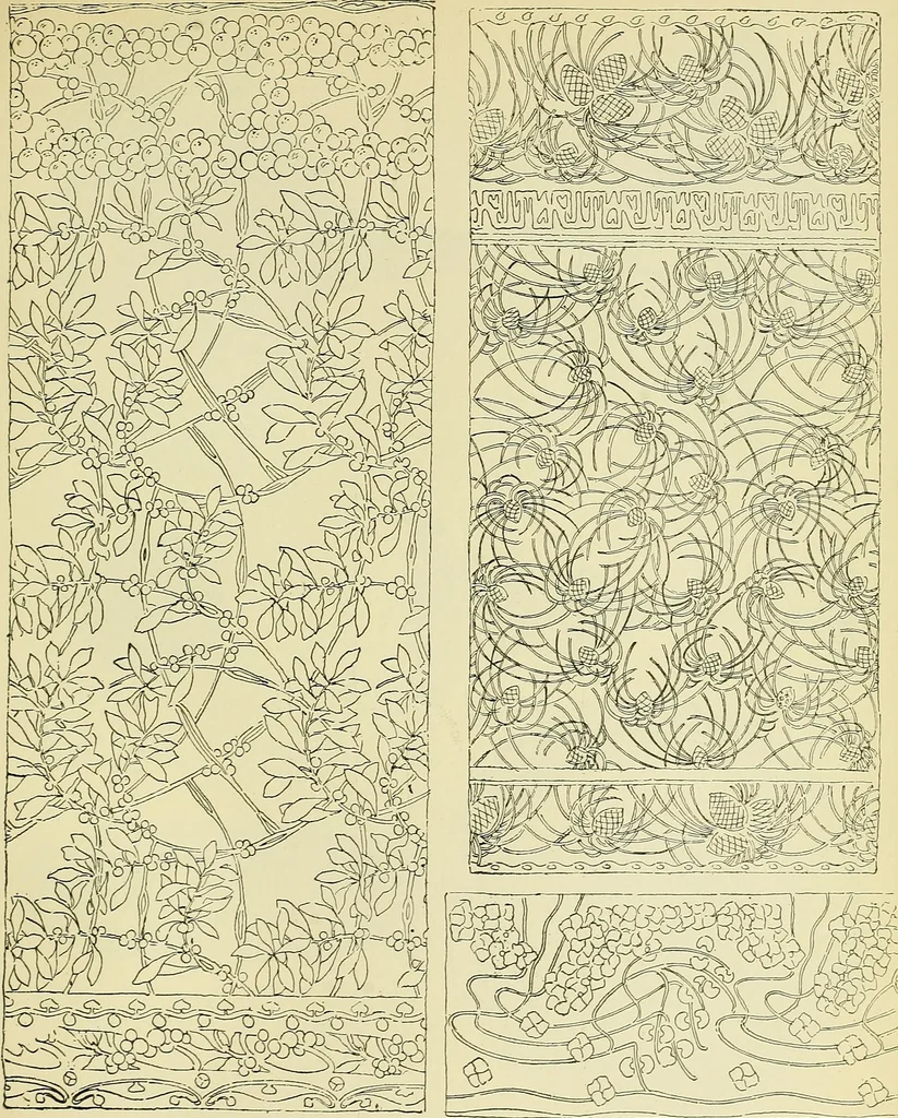 An illustration from L'arte nell'industria : lavori di legno e pastiglia, lavori di metallo, lavori di pietra, marmo, alabastro, ceramica, musaico, vetro, lavori di osso e avorio, lavori tessili, carte da parati e cuoi decorati, ricami, pizzi, cartelloni, stampe, ecc., 1907, leaf 392