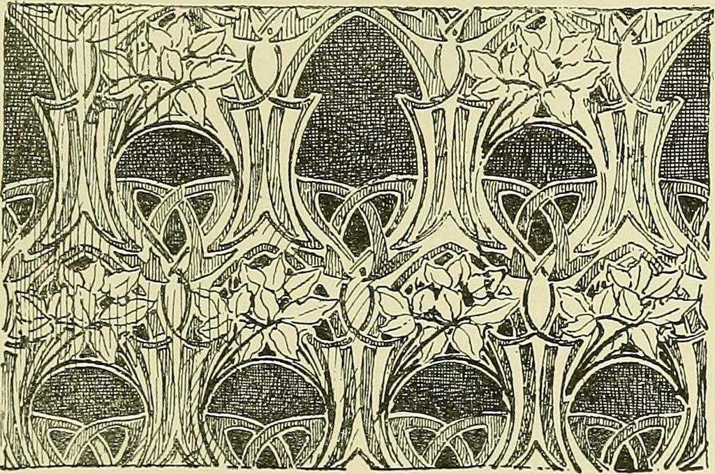 An illustration from L'arte nell'industria : lavori di legno e pastiglia, lavori di metallo, lavori di pietra, marmo, alabastro, ceramica, musaico, vetro, lavori di osso e avorio, lavori tessili, carte da parati e cuoi decorati, ricami, pizzi, cartelloni, stampe, ecc., 1907, leaf 396