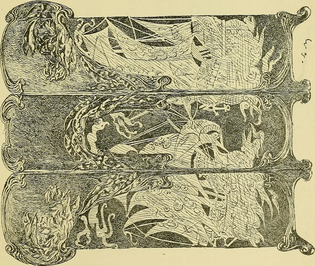 An illustration from L'arte nell'industria : lavori di legno e pastiglia, lavori di metallo, lavori di pietra, marmo, alabastro, ceramica, musaico, vetro, lavori di osso e avorio, lavori tessili, carte da parati e cuoi decorati, ricami, pizzi, cartelloni, stampe, ecc., 1907, leaf 408