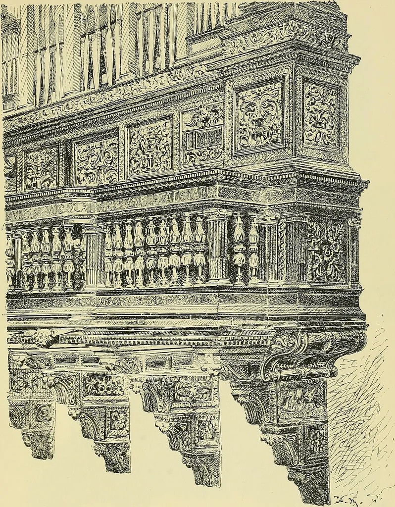 An illustration from L'arte nell'industria : lavori di legno e pastiglia, lavori di metallo, lavori di pietra, marmo, alabastro, ceramica, musaico, vetro, lavori di osso e avorio, lavori tessili, carte da parati e cuoi decorati, ricami, pizzi, cartelloni, stampe, ecc., 1907, leaf 42