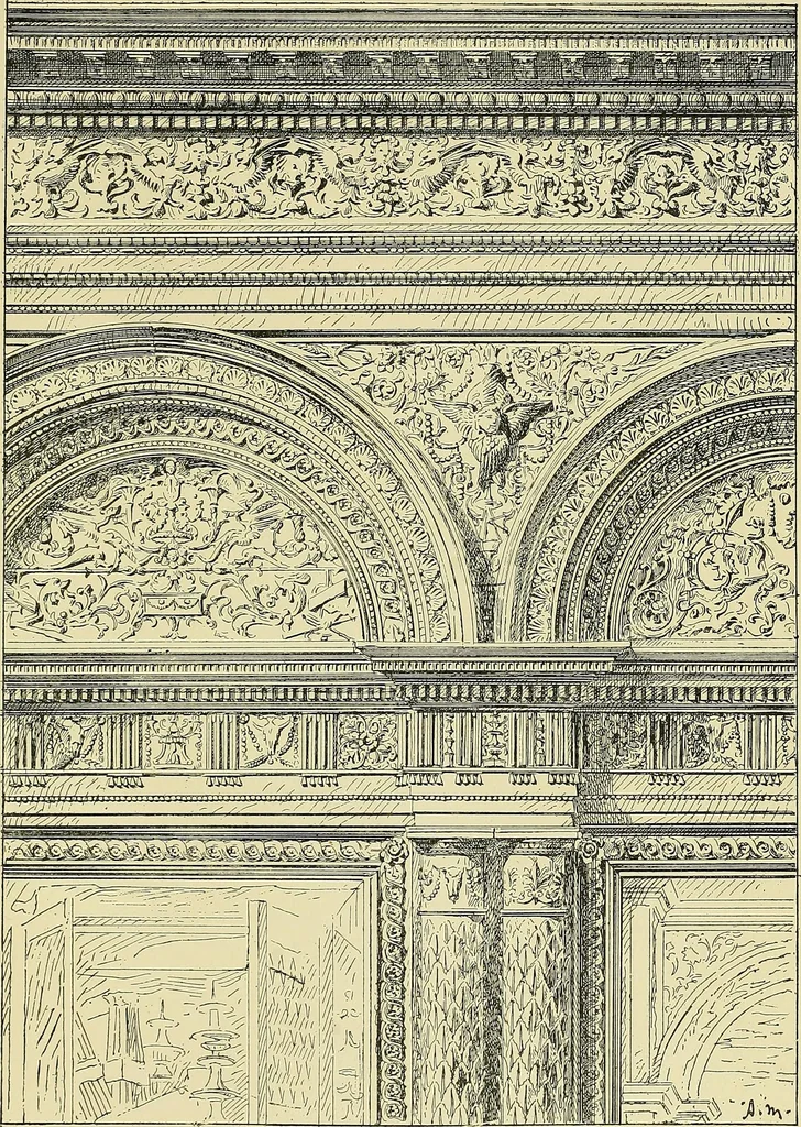An illustration from L'arte nell'industria : lavori di legno e pastiglia, lavori di metallo, lavori di pietra, marmo, alabastro, ceramica, musaico, vetro, lavori di osso e avorio, lavori tessili, carte da parati e cuoi decorati, ricami, pizzi, cartelloni, stampe, ecc., 1907, leaf 50