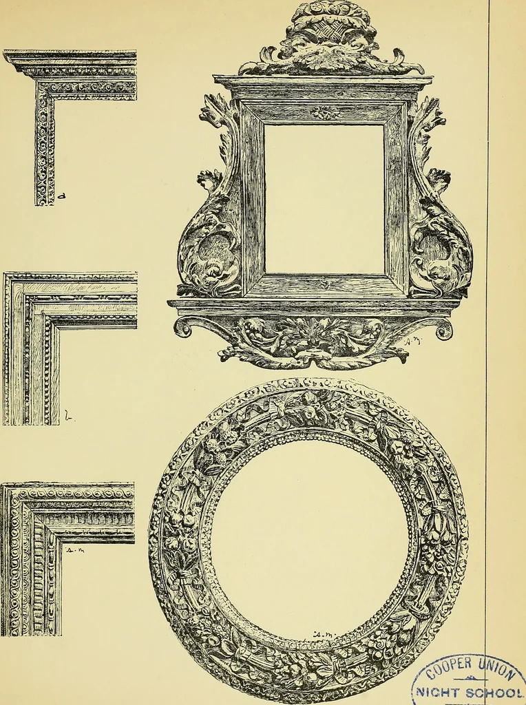 An illustration from L'arte nell'industria : lavori di legno e pastiglia, lavori di metallo, lavori di pietra, marmo, alabastro, ceramica, musaico, vetro, lavori di osso e avorio, lavori tessili, carte da parati e cuoi decorati, ricami, pizzi, cartelloni, stampe, ecc., 1907, leaf 70