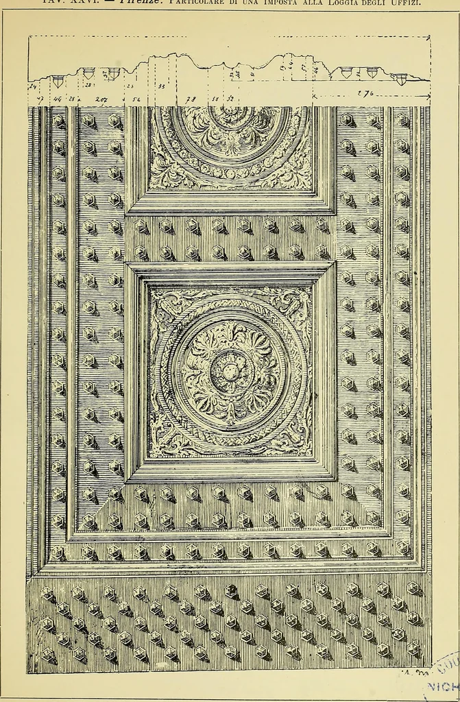 An illustration from L'arte nell'industria : lavori di legno e pastiglia, lavori di metallo, lavori di pietra, marmo, alabastro, ceramica, musaico, vetro, lavori di osso e avorio, lavori tessili, carte da parati e cuoi decorati, ricami, pizzi, cartelloni, stampe, ecc., 1907, leaf 72