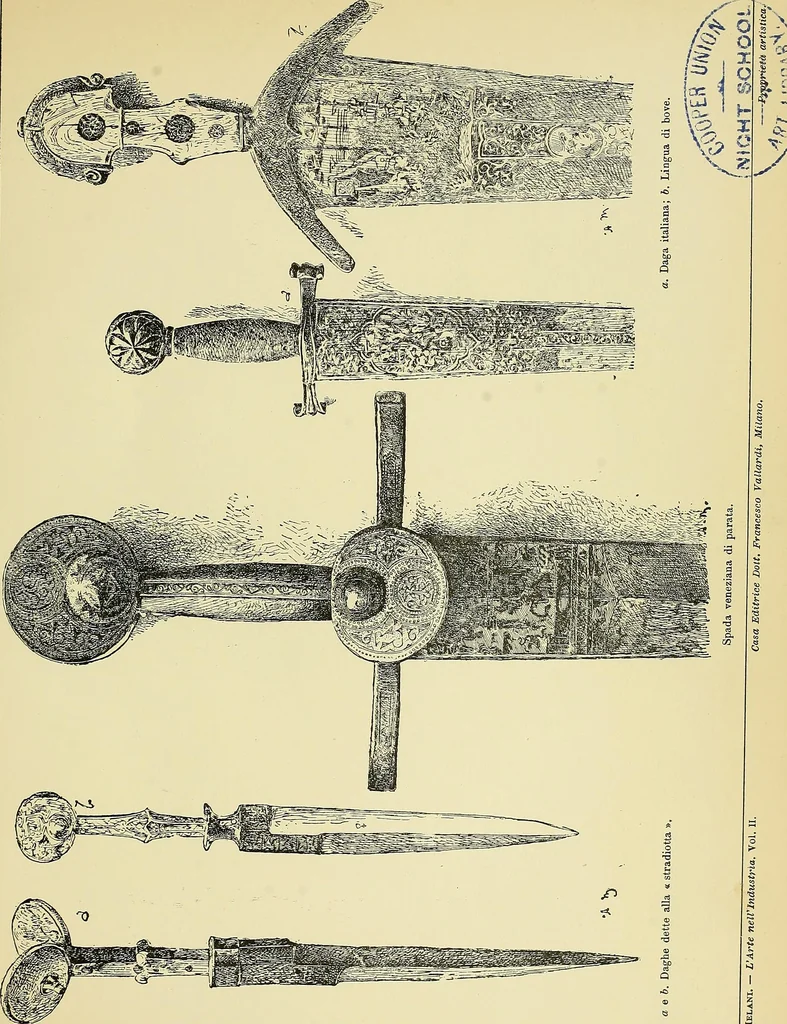 An illustration from L'arte nell'industria : lavori di legno e pastiglia, lavori di metallo, lavori di pietra, marmo, alabastro, ceramica, musaico, vetro, lavori di osso e avorio, lavori tessili, carte da parati e cuoi decorati, ricami, pizzi, cartelloni, stampe, ecc., 1907, leaf 82