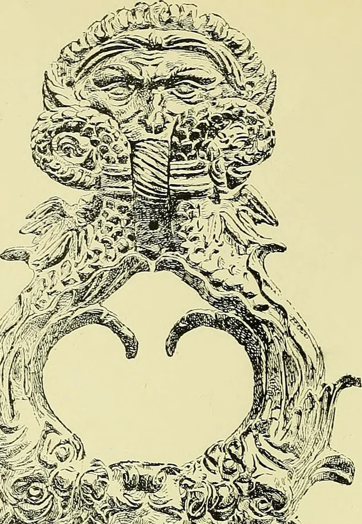 An illustration from L'arte nell'industria : lavori di legno e pastiglia, lavori di metallo, lavori di pietra, marmo, alabastro, ceramica, musaico, vetro, lavori di osso e avorio, lavori tessili, carte da parati e cuoi decorati, ricami, pizzi, cartelloni, stampe, ecc., 1907, leaf 99
