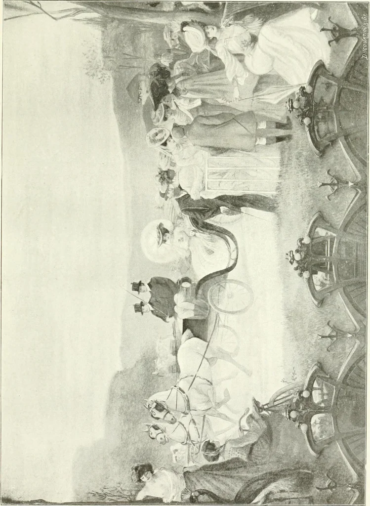 An illustration from L'art à la Taverne de Paris. Chéret, Abel Faivre, Grün, Léandre, Métivet, Steinlen, Willette, artistes peintres. Emile Robert, ferronnier d'art. Jacques Hermant, architecte. Photogravures de Ducourtioux et Huillard, d'après les clichés de Simonet, 1906, leaf 107
