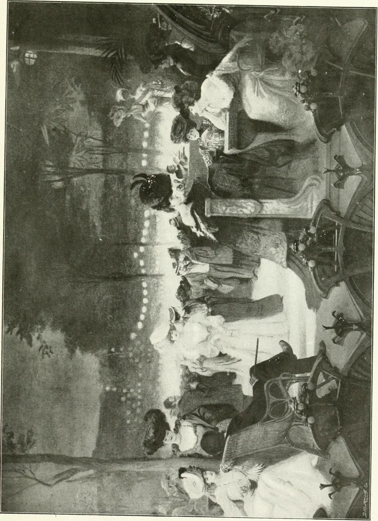 An illustration from L'art à la Taverne de Paris. Chéret, Abel Faivre, Grün, Léandre, Métivet, Steinlen, Willette, artistes peintres. Emile Robert, ferronnier d'art. Jacques Hermant, architecte. Photogravures de Ducourtioux et Huillard, d'après les clichés de Simonet, 1906, leaf 113