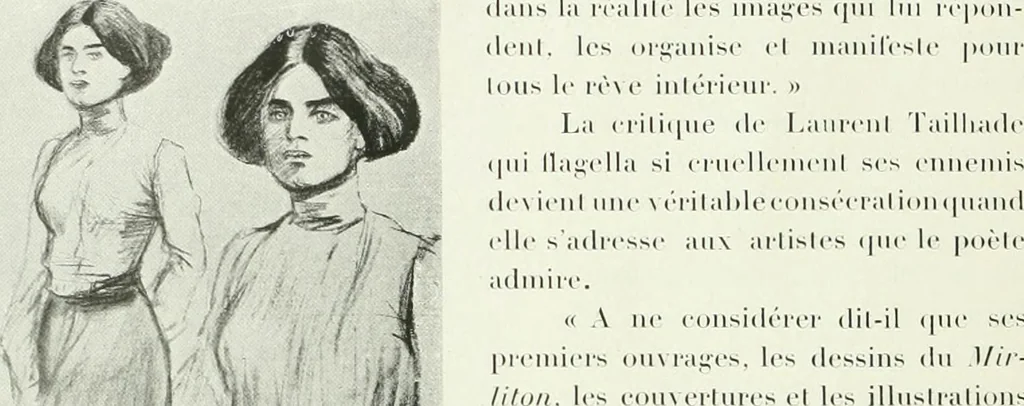 An illustration from L'art à la Taverne de Paris. Chéret, Abel Faivre, Grün, Léandre, Métivet, Steinlen, Willette, artistes peintres. Emile Robert, ferronnier d'art. Jacques Hermant, architecte. Photogravures de Ducourtioux et Huillard, d'après les clichés de Simonet, 1906, leaf 132