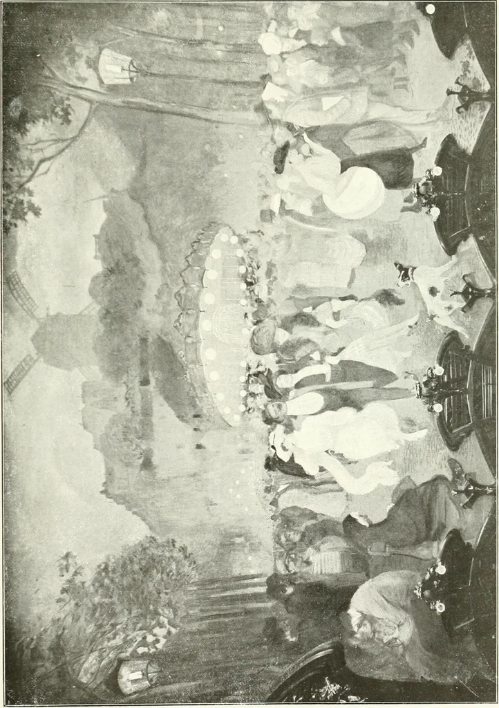 An illustration from L'art à la Taverne de Paris. Chéret, Abel Faivre, Grün, Léandre, Métivet, Steinlen, Willette, artistes peintres. Emile Robert, ferronnier d'art. Jacques Hermant, architecte. Photogravures de Ducourtioux et Huillard, d'après les clichés de Simonet, 1906, leaf 135